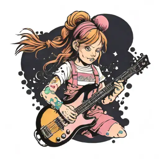 Pippi Longstocking Playing Bass Guitar Under A Pink Floyd Rainbow