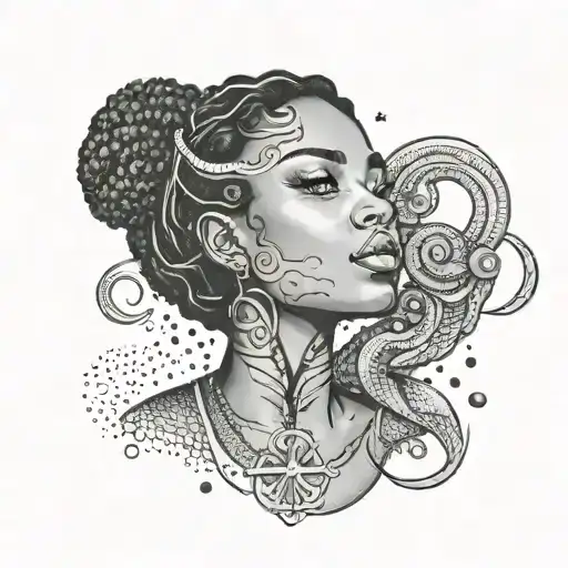 Illustration Of A Black Girl With Aquarius Symbol Incorporated Into Her Makeup