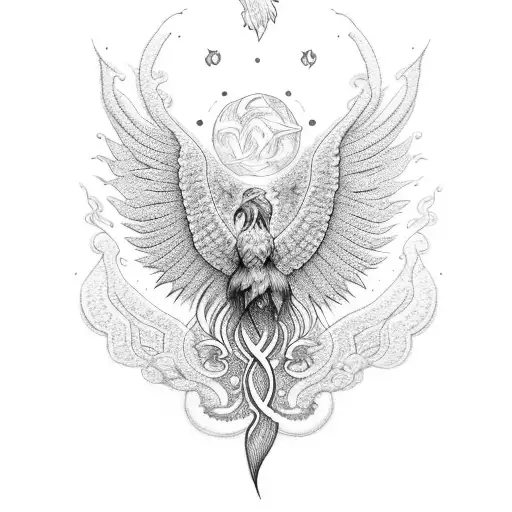 An Intricate Dotwork Unalome With A Phoenix Incorporated