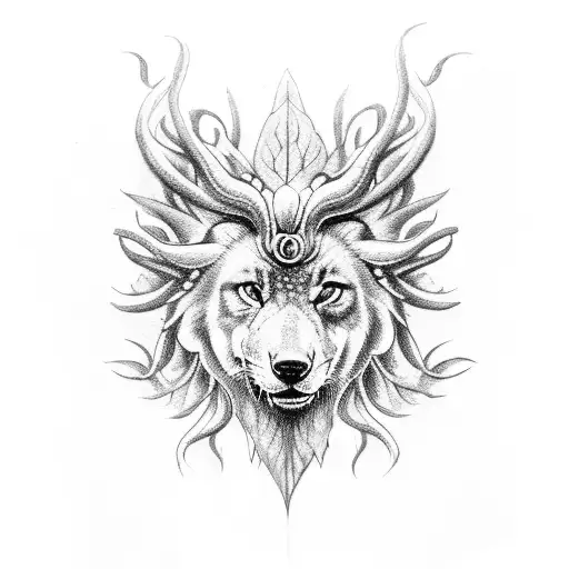 A Majestic Lobisomem And Medusa Peacefully Coexisting In A Forest