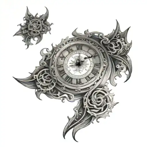 Clock With Gothic Edges On The Sides Left Side