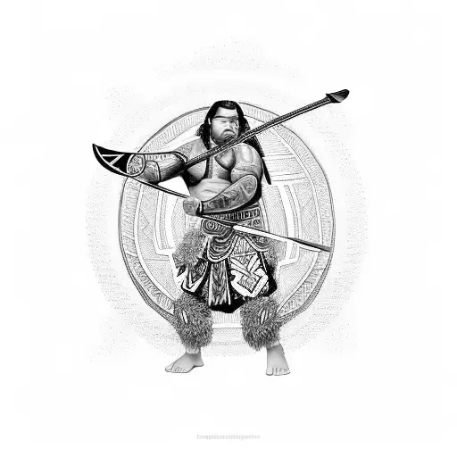 A Polynesian Warrior Holding A Spear With Intricate Tribal Patterns