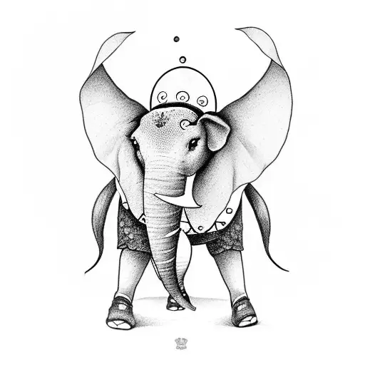 A Dotwork Ladybug Resting On A Gentle Elephant's Back