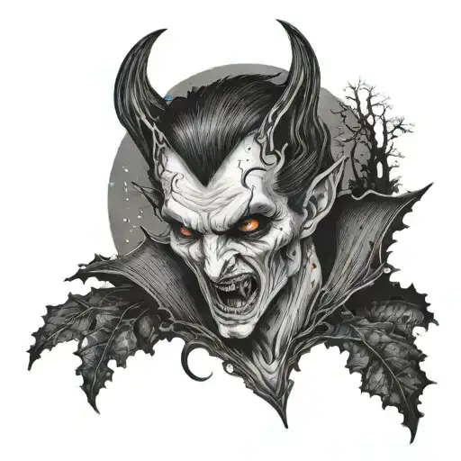 A Vampire Emerging From The Shadows With A Forest Background And A Full Moon Above