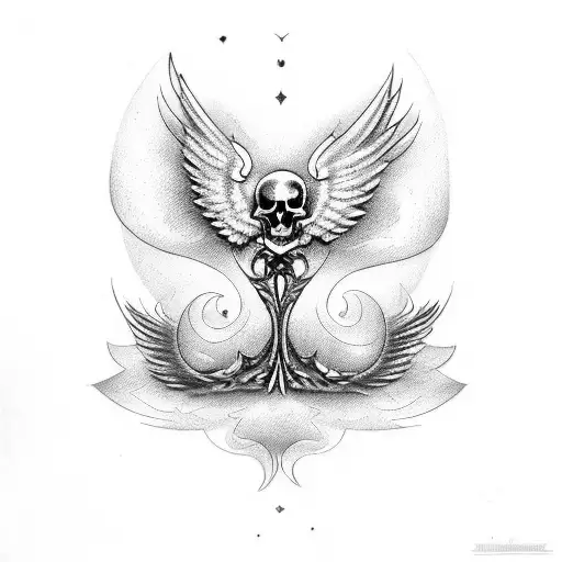 Hourglass With Wings And A Skull