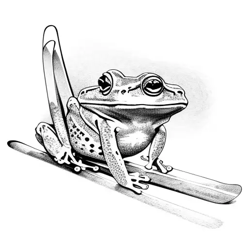 Frog Holding Skis And A Snowboard