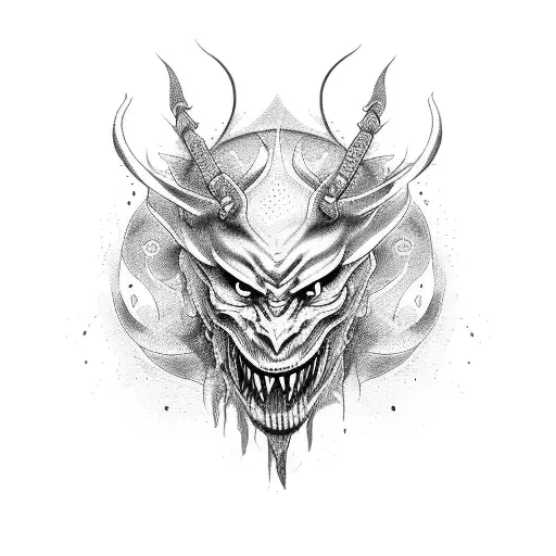 Demon On Blackwork Style