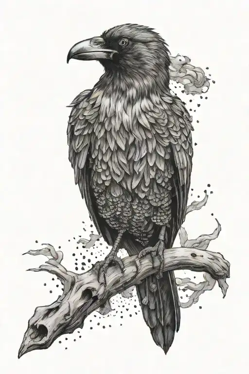 Crow With Smoke In The Background Black And White