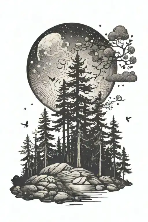 Moon With Forest Scene