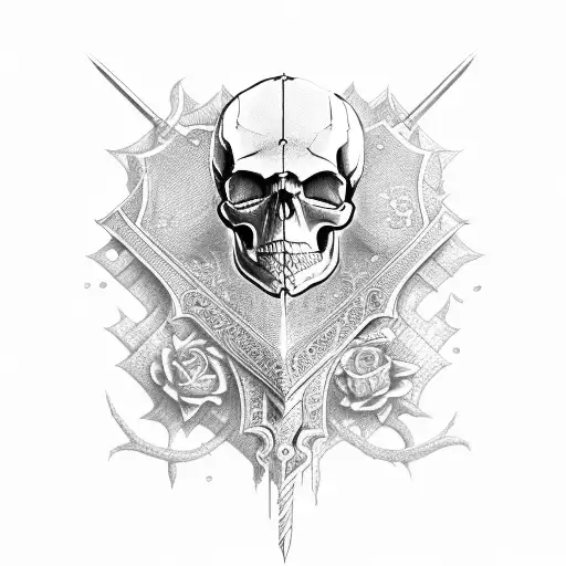 A Skull With Intricate Falx Sword Engravings