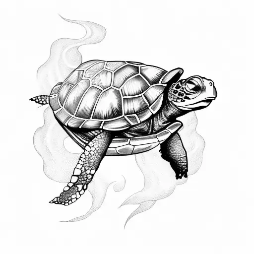 A Tattoo Of A Turtle Surrounded By Flames