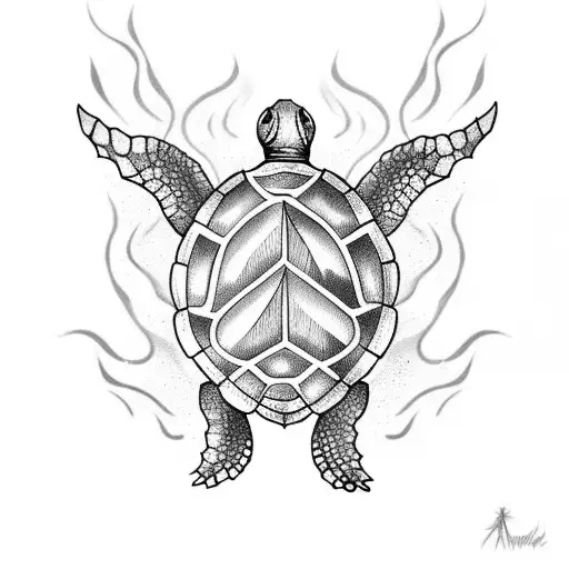 A Tattoo Of A Turtle Surrounded By Flames