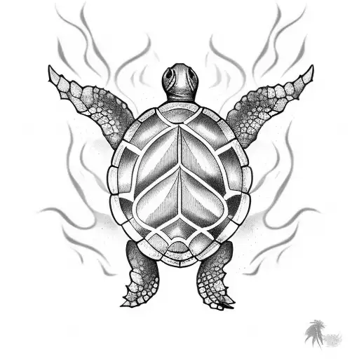 A Tattoo Of A Turtle Surrounded By Flames