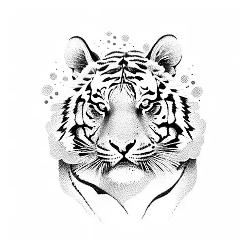 Tiger With Peony Flowers