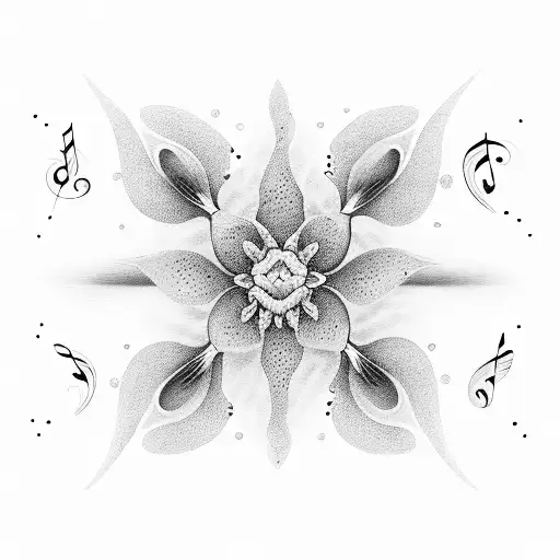 A Dotwork Lily Intertwined With Musical Notes And Symbols