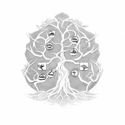 Family Tree Hald Burnt With Fruit On Other Side Tombstones Under