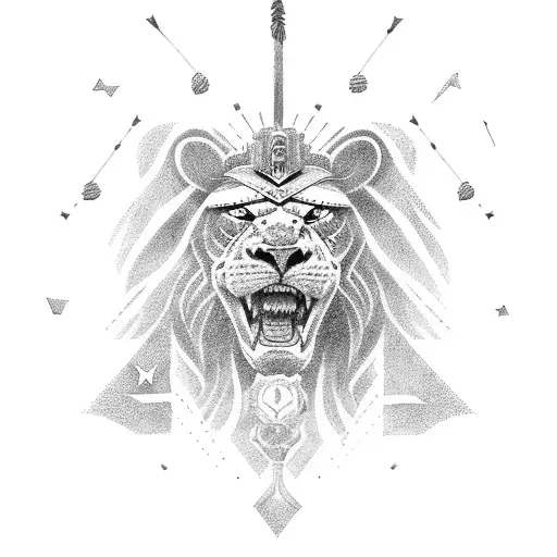 A Spartan Warrior Standing Triumphantly With A Lion By His Side