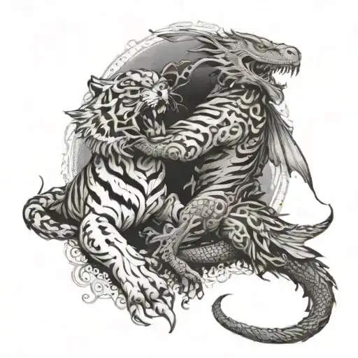 A Tiger And A Dragon Fighting In The Shape Of A Crow