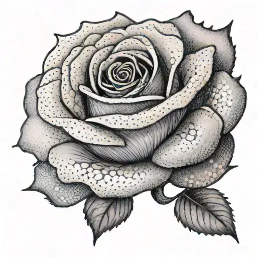 A Trans Pride Flag Morphing Into A Rose With Intricate Dotwork Shading