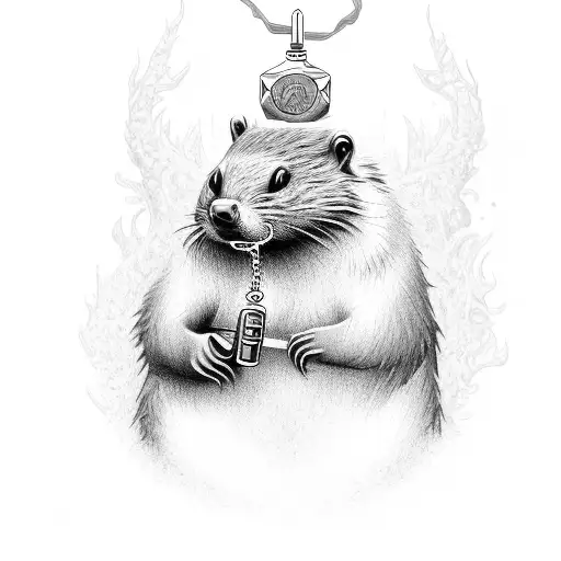 A Beaver Holding A Vape With A Jesus Chain On