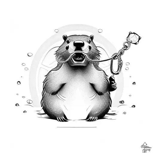 A Beaver Showing His Teeth With A Diamond Chain On