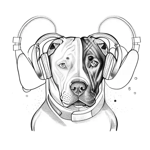 A Pitbull Wearing Headphones And Listening To Music