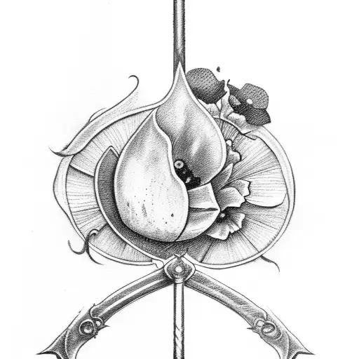 Old Sword With Poppies Wrapping Around The Sword