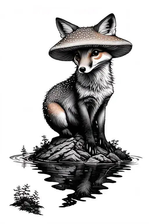 Tree Rock Water Mushroom Fox