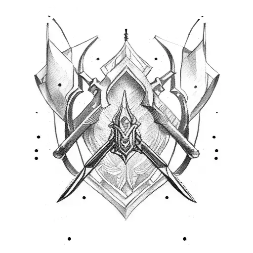 Sagittarius Rib Cage Wih Bow And Arrow And Sword