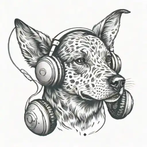 A Tattoo Showcasing A Dog Wearing Headphones Listening To Music While Playing Football