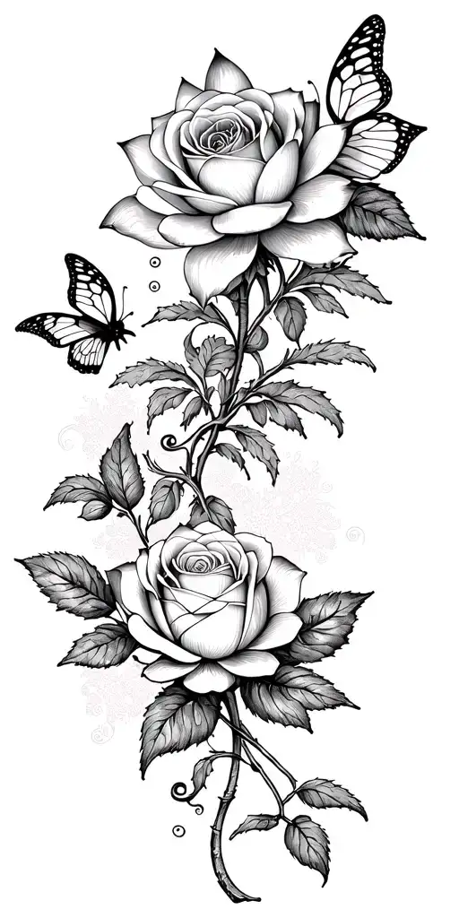 A Fleur -De -Lis With A Rose And A Lotus Flower With Butterfly Around