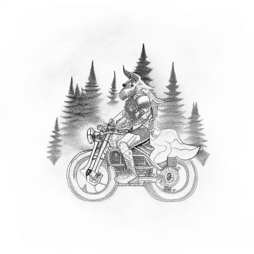 A Motorbike Riding Through A Forest With Viking Symbols