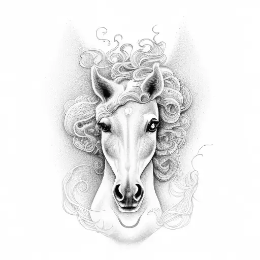 Half Horse Half Woman With Curly Hair With An Arch