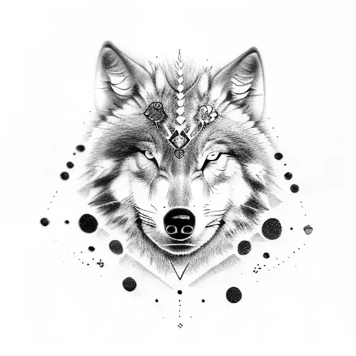 Half Wolf And Half Skull Face