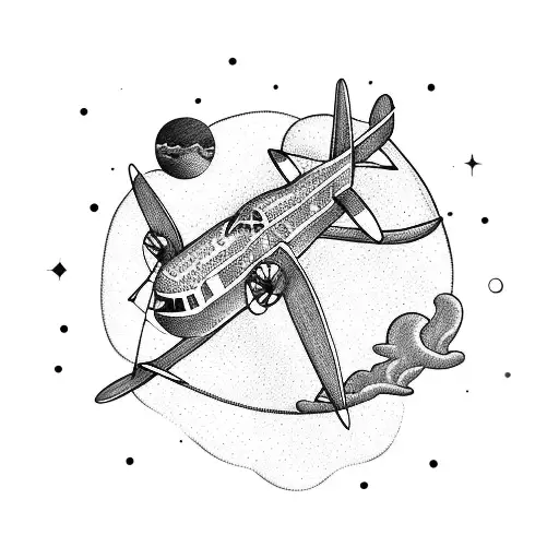 A Vintage Airplane Soaring Through A Starry Sky