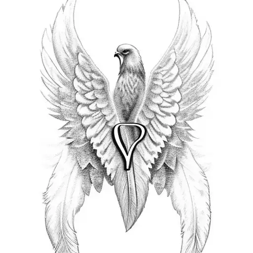 A Beautiful Angel Wing With The Initials Of Loved Ones Incorporated In The Feathers