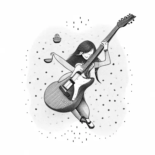 Girl Playing The Guitar With A Dog