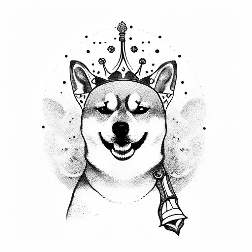Shiba Dog Holding A Sword With A Crown