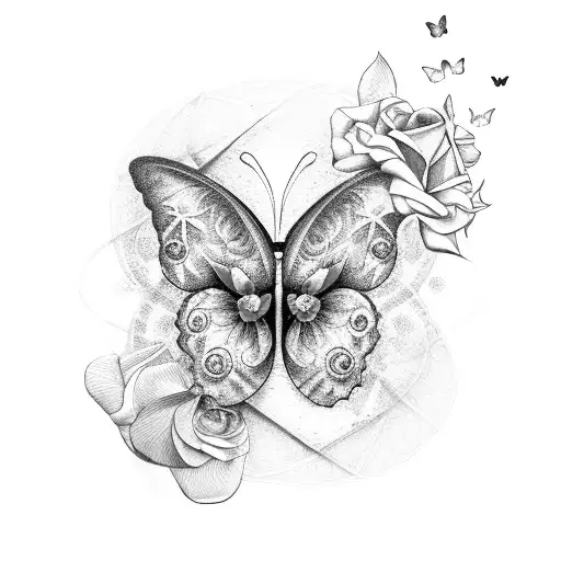 Butterfly With Rose And Heart Mixed In