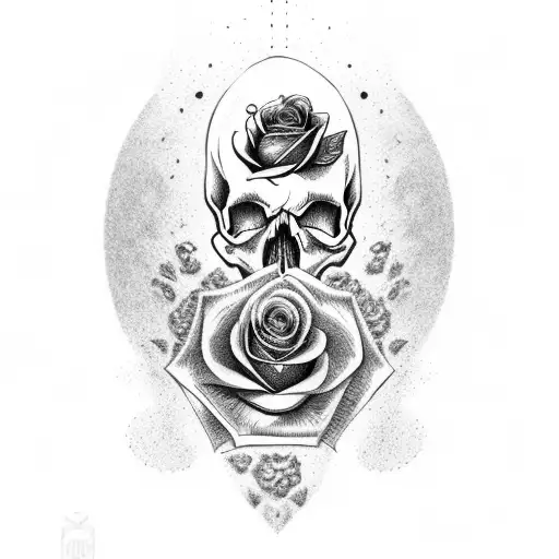 Skull Disintegrating Into A Rose In The Shape Of An Hour Glass