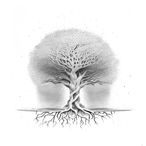 Tree With Roots Breaking Through Concrete