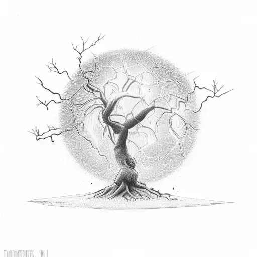 Lightning Tree Strike With Empty Background