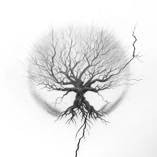 Lightning Tree Strike On White Background