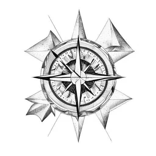 A Mountain Landscape With A Compass Rose As The Centerpiece