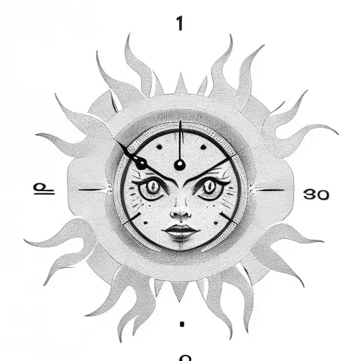 Sun With Face And Clock