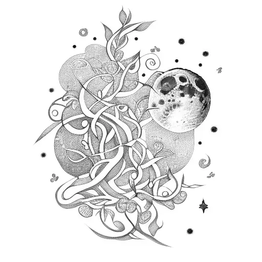 Moon With Flowers And Vines