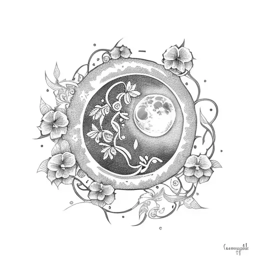 Moon With Flowers And Vines