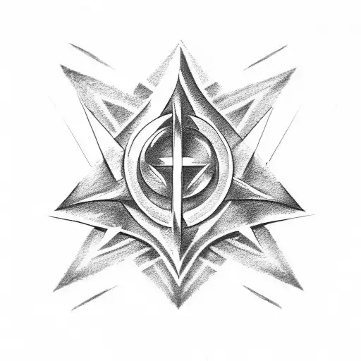 A Minimalist Design Of The Deathly Hallows Symbol With Dotwork Shading