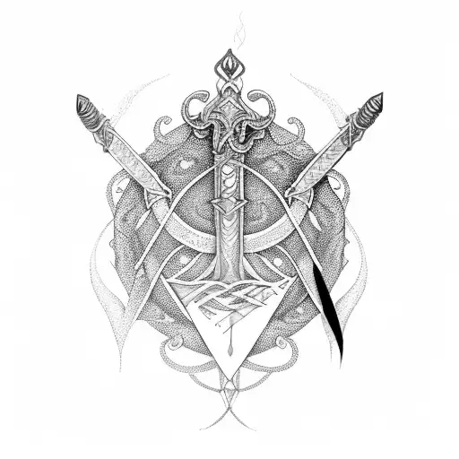 3 Swords In 1 Crown Wrapped With A Hindu Snake