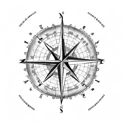 A World Map With A Compass Rose And A Swimming Mermaid